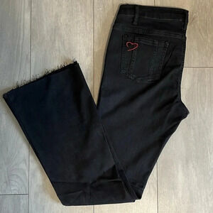 NWOT PHILOSOPHYFlared Solid Black Red Heart Pocket Mid-Rise Denim Jeans, Size 10